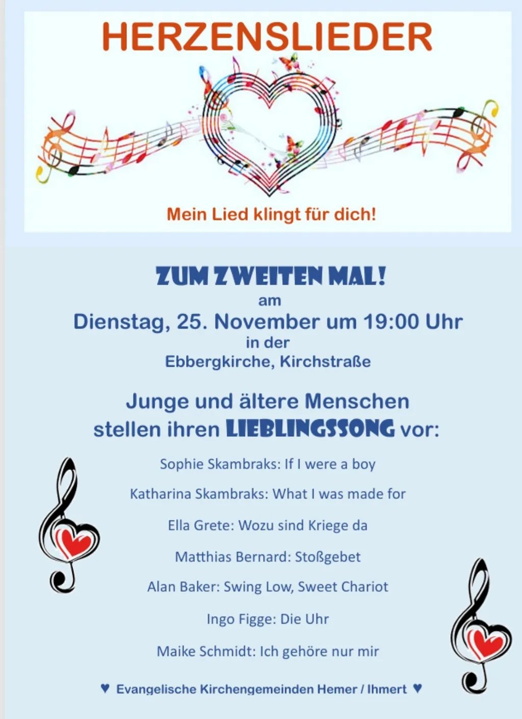 Einladung zu den Herzensliedern am 25.11.25 um 19 Uhr