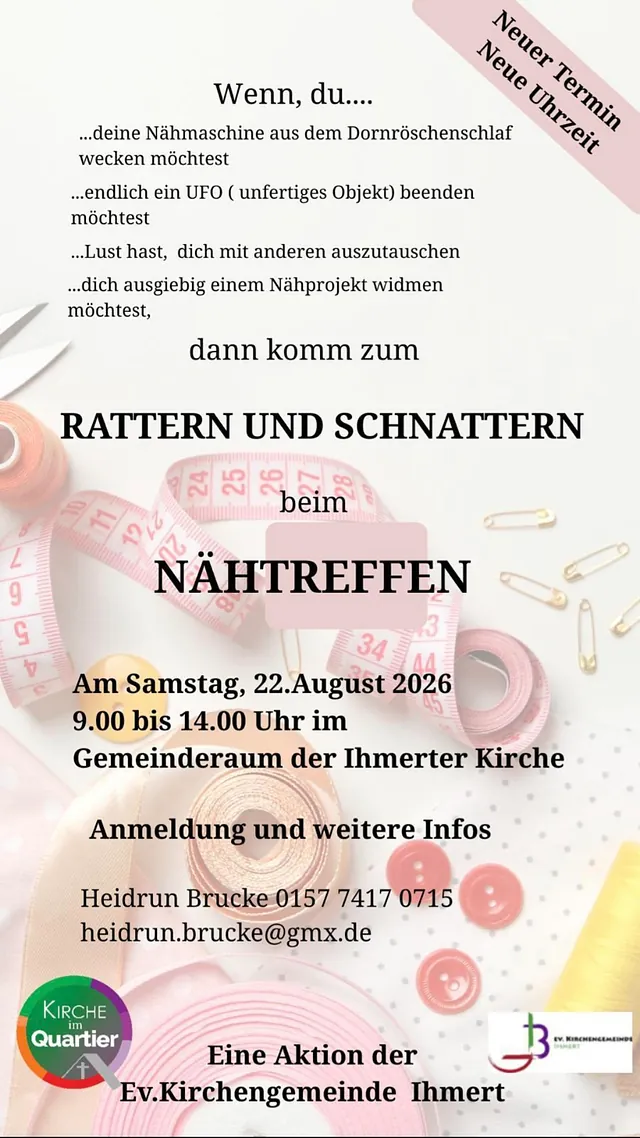 Flyer: Nähtreff am 22.08. um 9 Uhr
