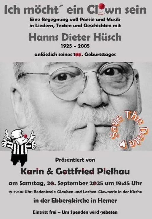 Einladungn zur Bedenkzeit in die Ebbergkirche am 20.09.25 um 19:45 mit dem Thema "Hanns Dieter Hüsch