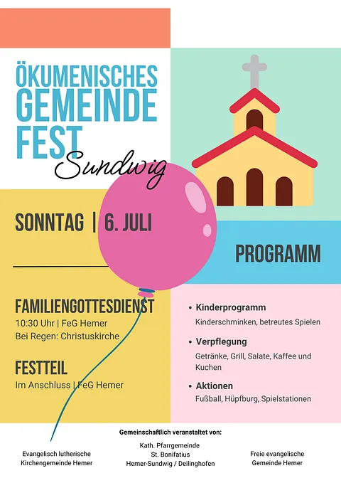 Einladung zum Gemeindefest in Sundwig ab 10.30 Uhr