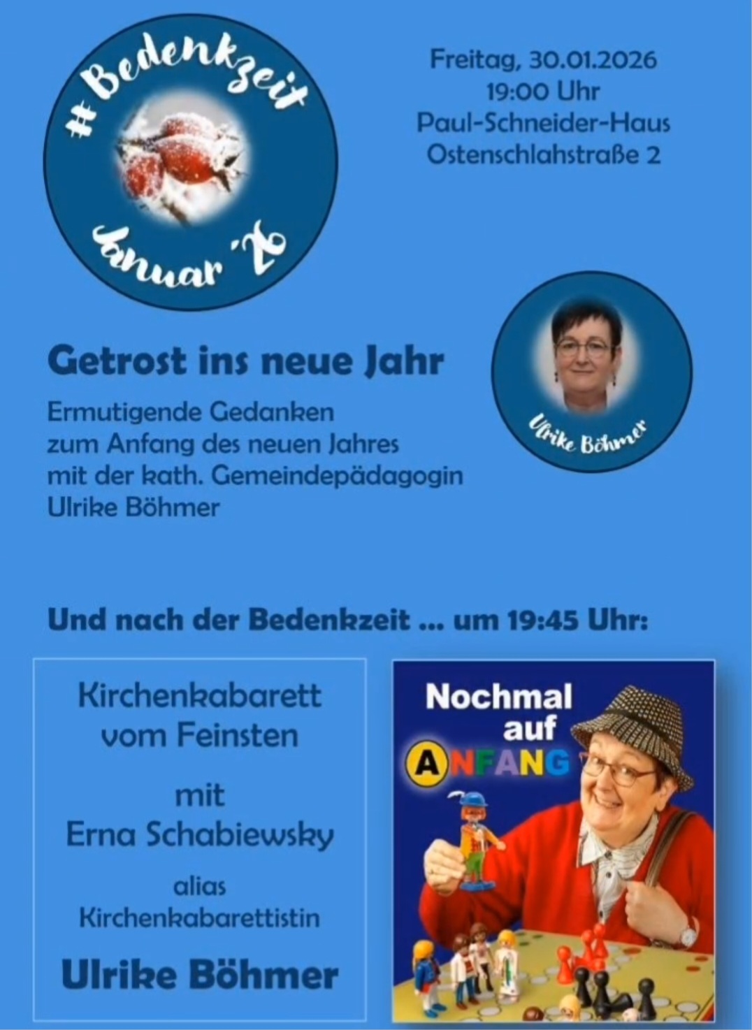 Flyer: Bedenkzeit am 30.01.2026 um 19 Uhr