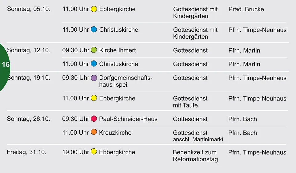 Gottesdiensttermine (siehe unter Termine im Kalender)