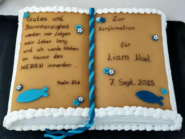 Foto: KONFIRMATIONSTORTE mit Spruch