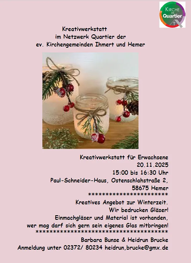 Einladung zur Kreativwerksatt am 20.11. um 15 Uhr