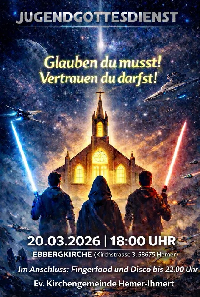 Plakat: Jugendgottesdienst am 20.03.26 um 18 Uhr