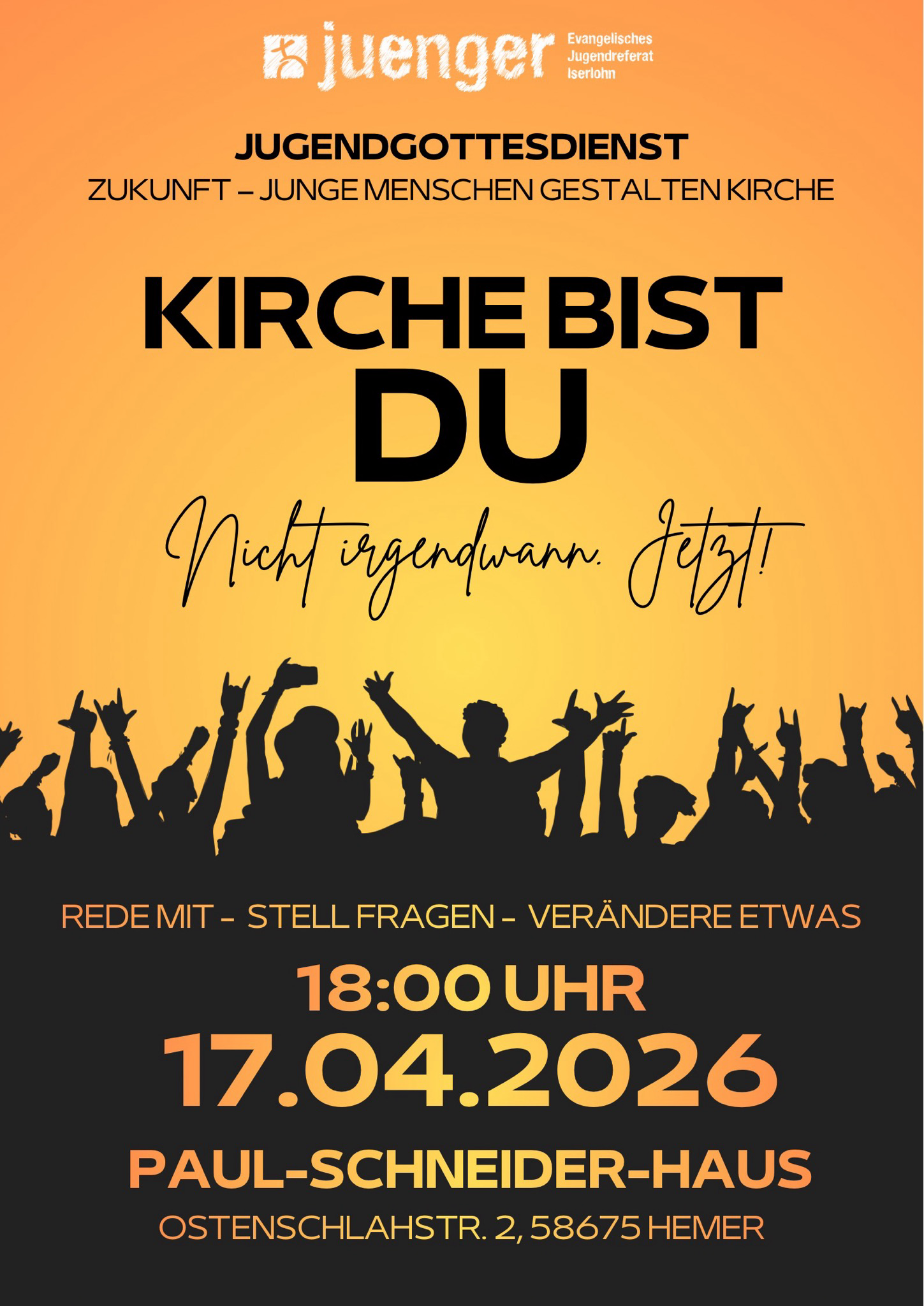 Flyer: Jugendgottesdienst am 17.04. um 18 Uhr im Paul-Schneider-Haus