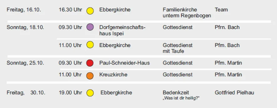 Gottesdiensttermine Oktober (siehe Termine)
