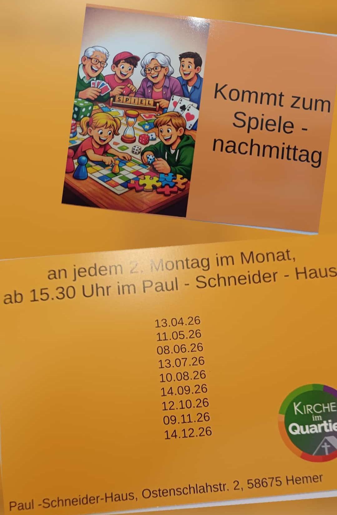 Flyer: Spielenachmittag im Paul-Schneider-Haus
