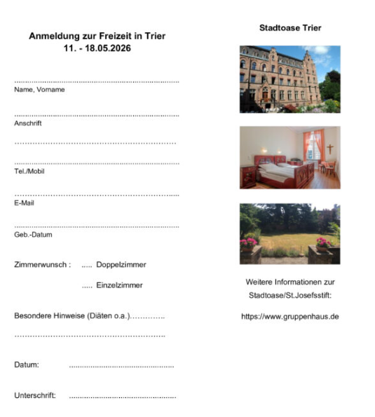 Anmeldebogen für die Gemeindefahrt nach Trier