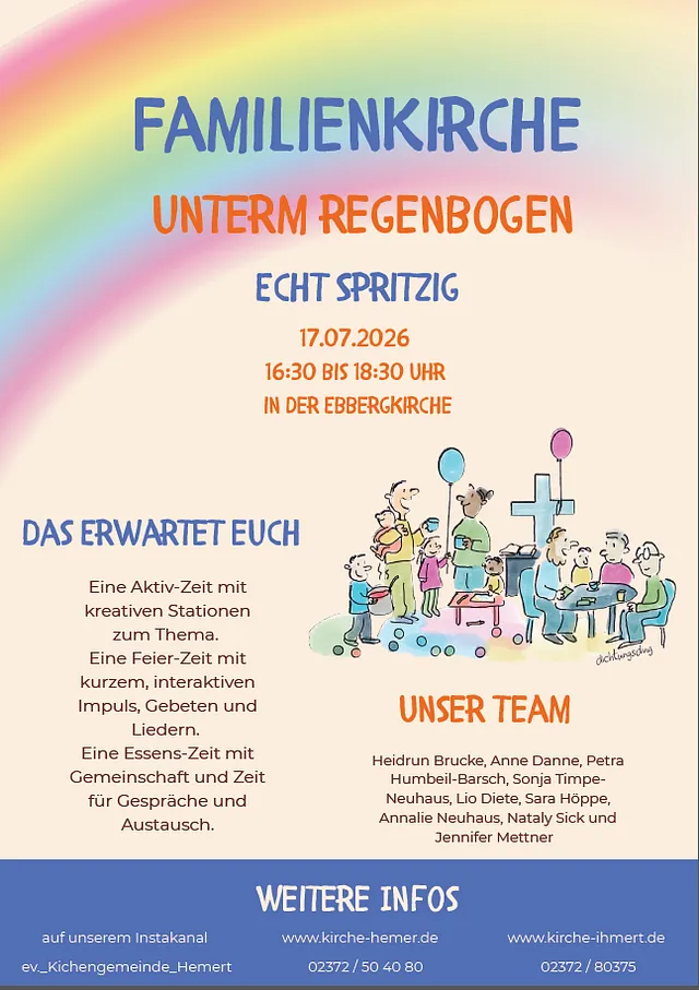 Flyer: Familienkirche am 17.07.2026 ab 16.30 Uhr in der Ebbergkirche