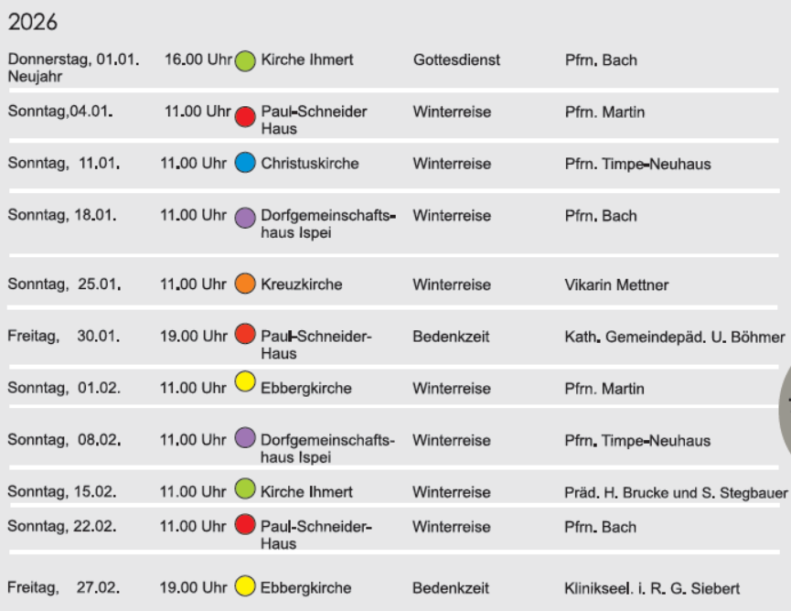 Gottesdienste Januar 2026 : siehe Termine