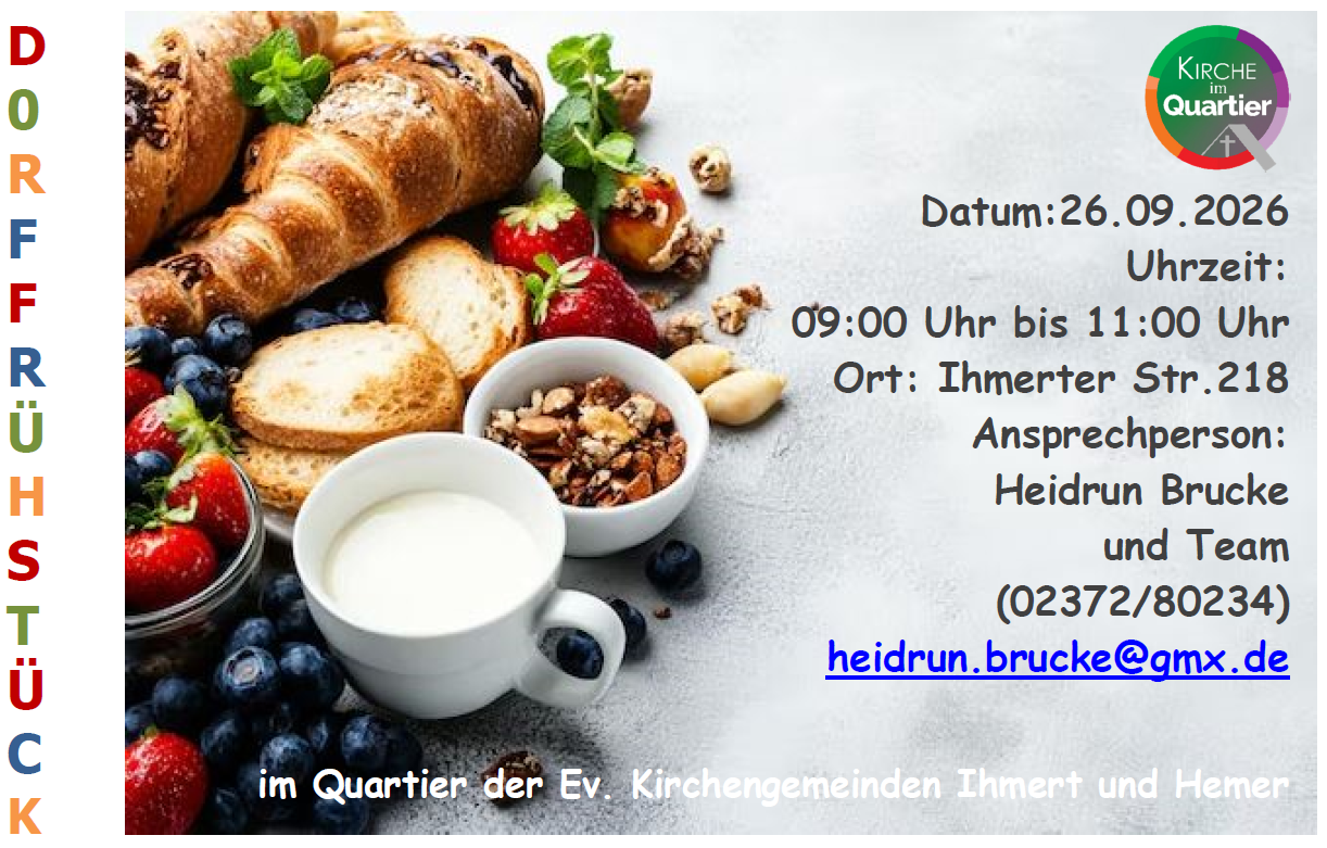 Flyer: Dorffrühstück am 26.09.2026 um 9 Uhr in der Ihmerter Kirche