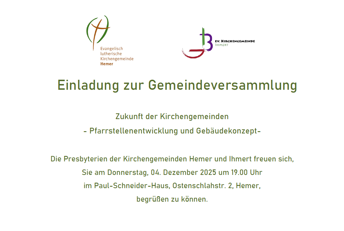 Einladung zur Gemeindeversammlung am 04.12.25 um 19 Uhr im Paul-Schneider-Haus