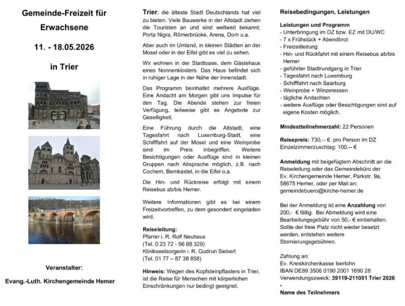 Einladung: Gemeindefahrt nach Trier