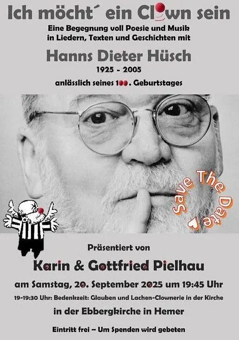 Einladungn zur Bedenkzeit in die Ebbergkirche am 20.09.25 um 19:45 mit dem Thema "Hanns Dieter Hüsch