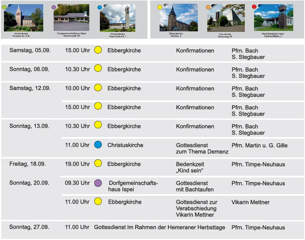 Gottesdienste im September (siehe Termine)