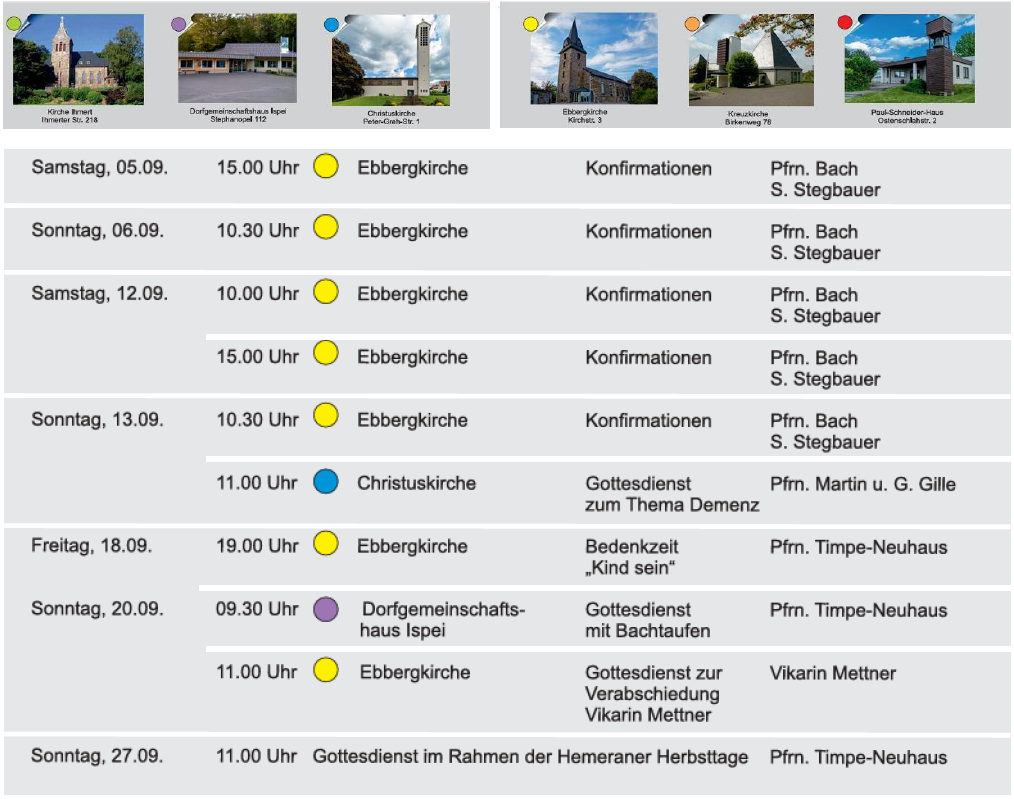 Gottesdienste im September (siehe Termine)