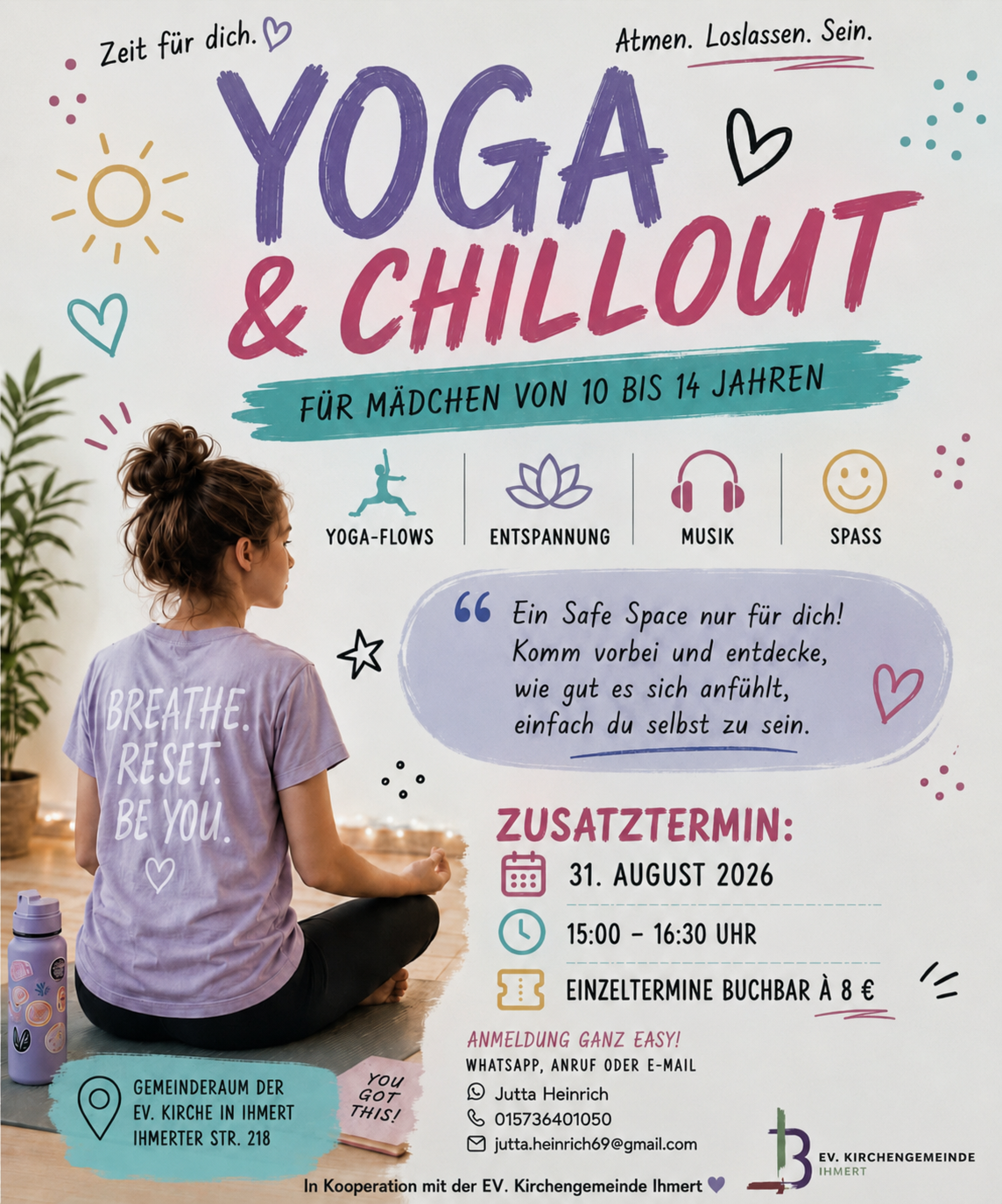 Flyer: Yoga für Mädchen am 31.08.26 ab 15 Uhr