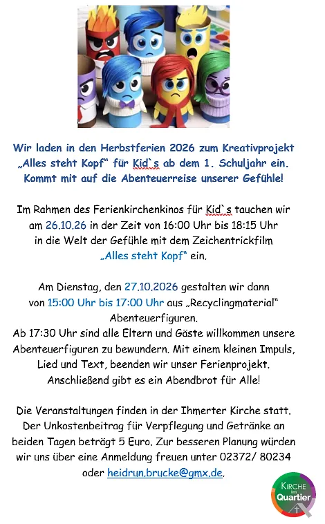 Flyer: Ferienkino am 26. + 27.10. in der Ihmerter Kirche