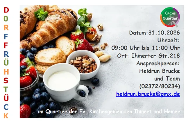 Flyer: Dorffrühstück am 31.10.2026 um 9 Uhr in der Ihmerter Kirche