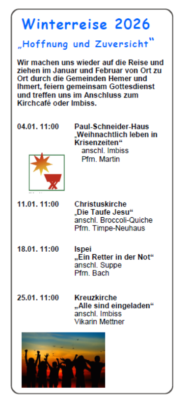 Flyer: Gottesdienste zur Winterreise: siehe Termine