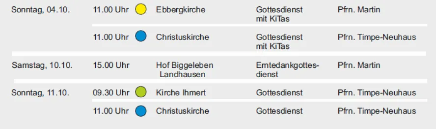 Gottesdiensttermine Oktober (siehe Termine)